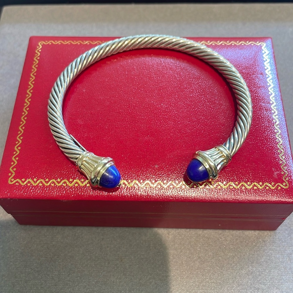 David Yurman sterling silver 14 k gold lapis lazuli classic cuff.